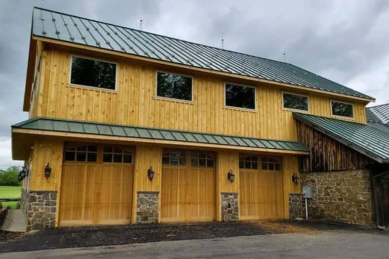 pole barn wood siding stone facade windows